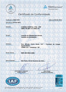 cunzolo, guindastes, certificacao iso, 9001